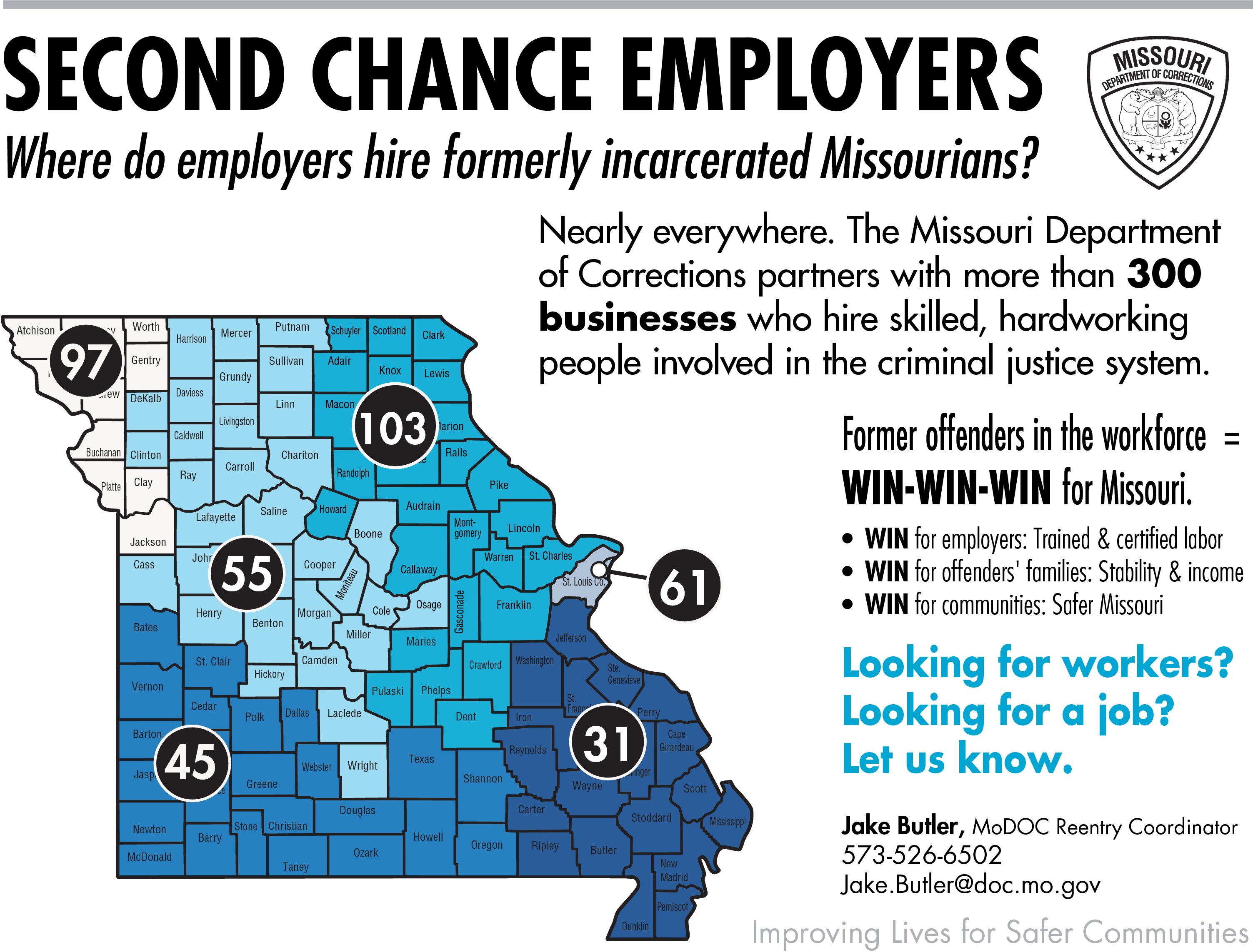 Second Chance Employers by region infographic 