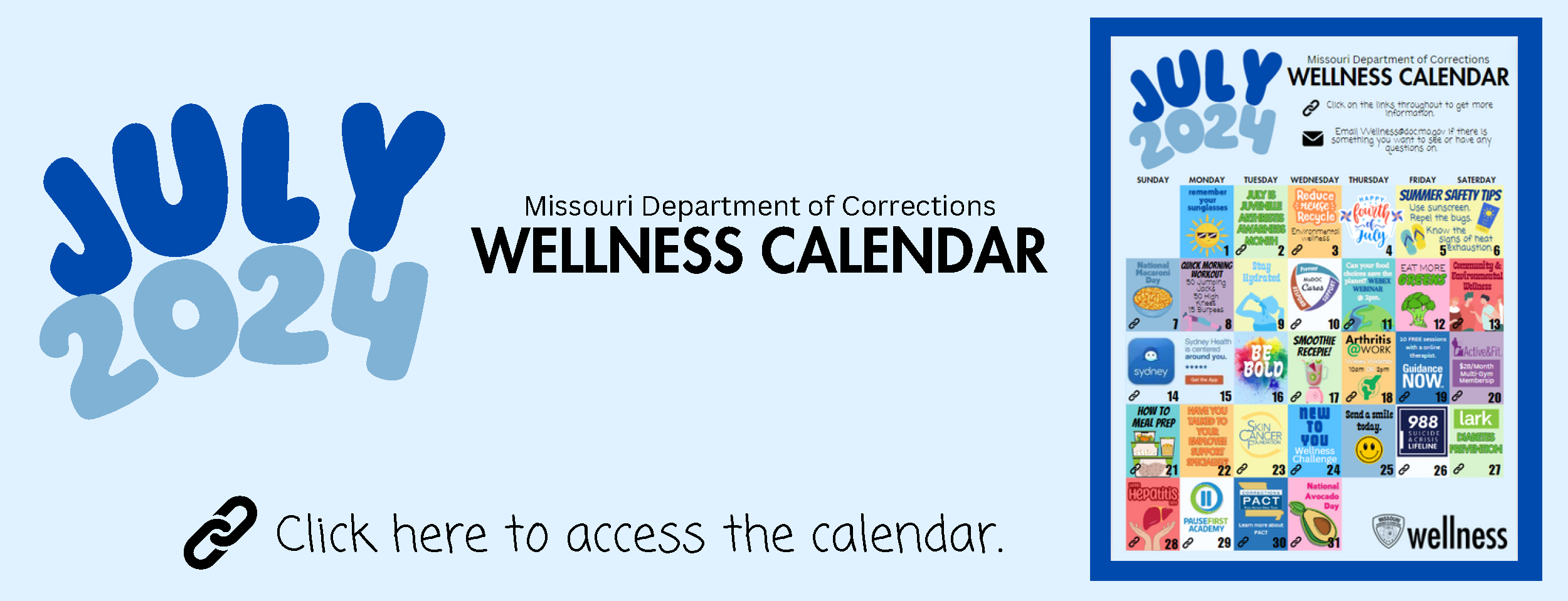 July Wellness Calendar banner