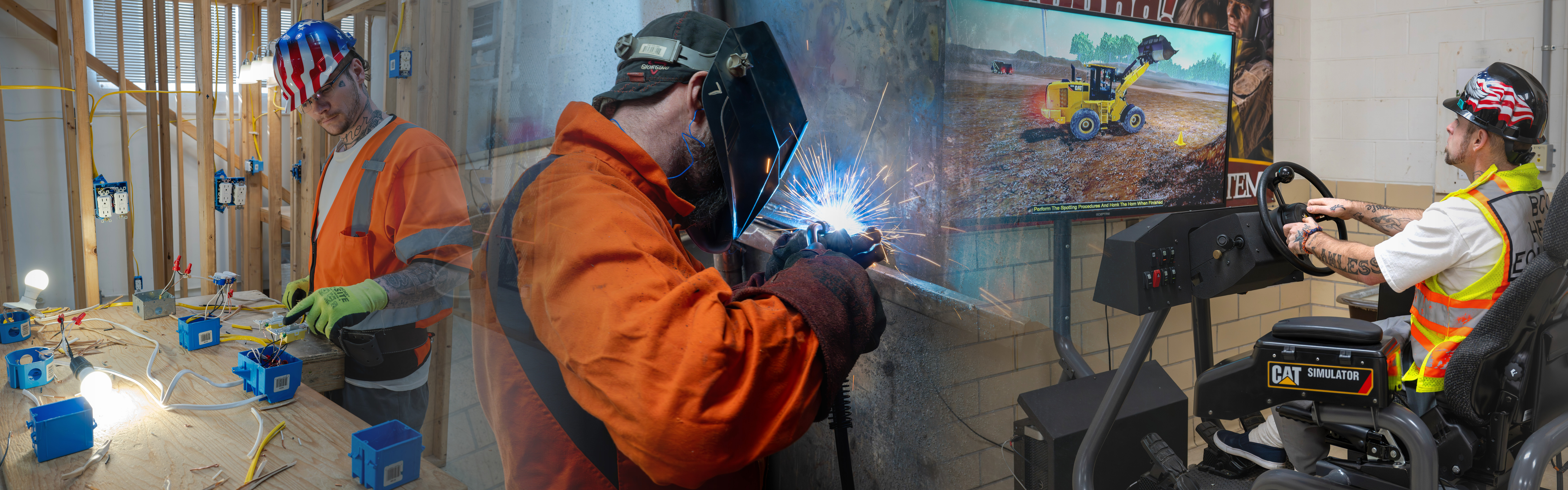 A collage of images showing career and technical training. 