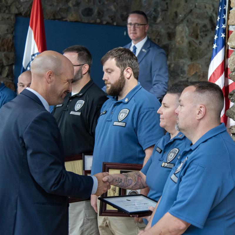 Director Trevor Foley presents officers from Eastern Reception, Diagnostic & Correctional Center with the Director's Award of Valor