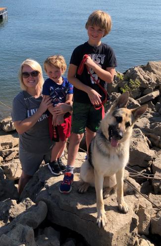Katie Williams with two kids and dog