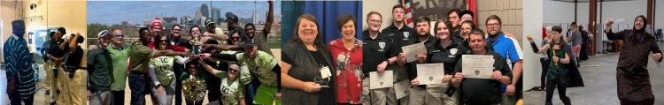 Groups of staff members smiling and laughing