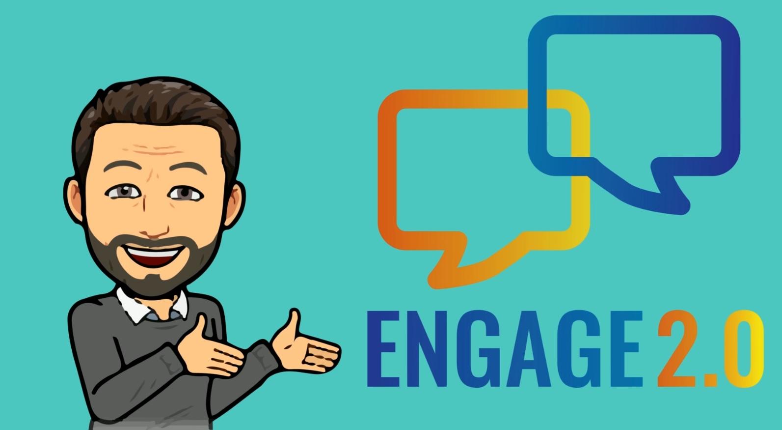 Illustration of Dwight Polite with words Engage 2.0