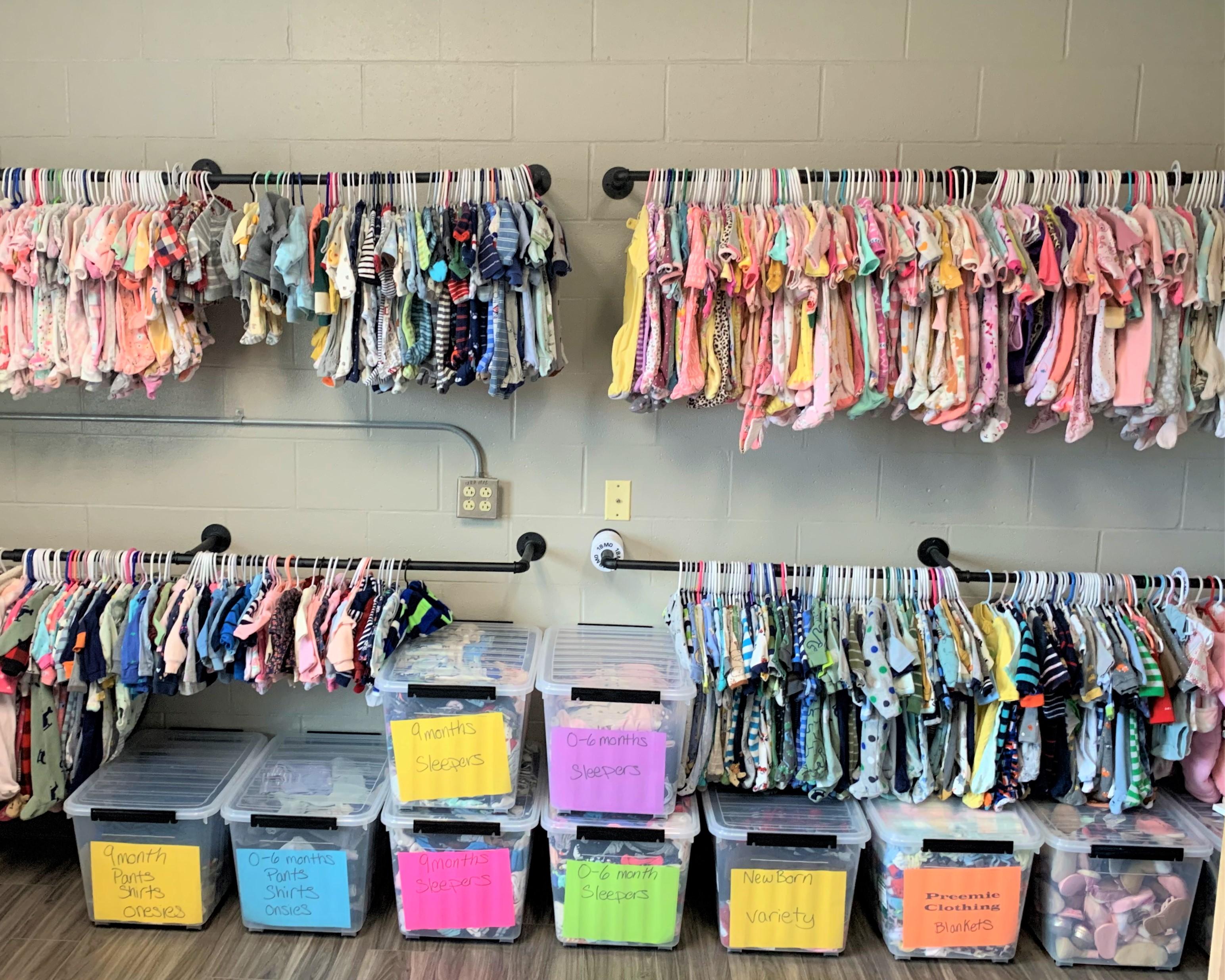 A closet in the prison nursery at Women's Eastern Reception, Diagnostic & Correctional Center holds donated clothes and supplies for babies born to incarcerated moms.