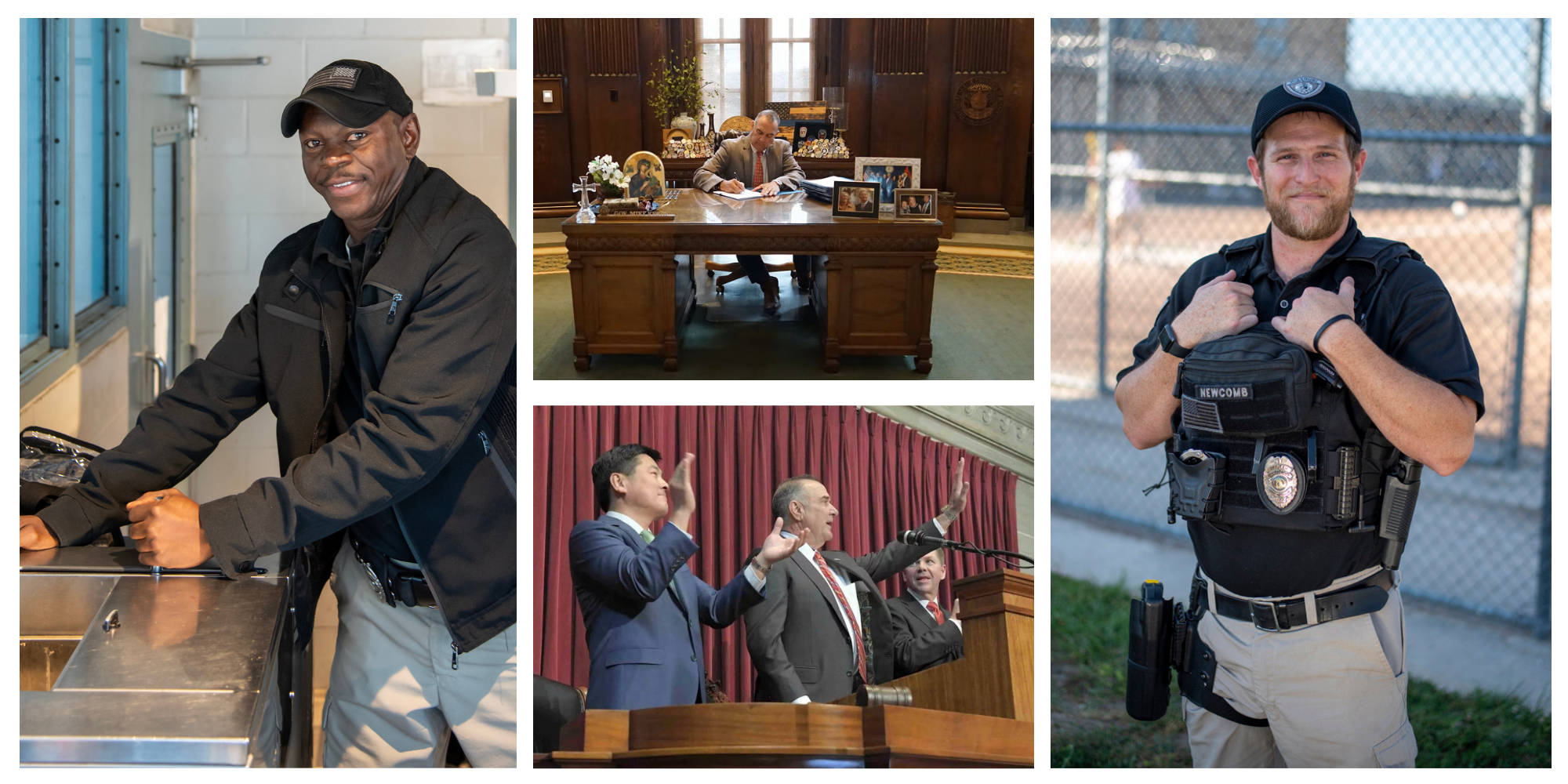 Photo collage - State of the State address, corrections staff at work